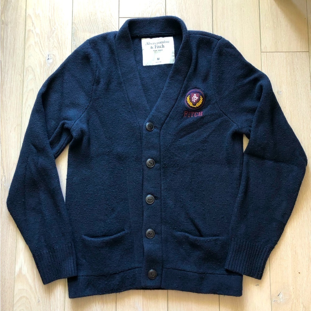 Abercrombie & Fitch Varsity Embroidered Cardigan in Navy Men’s Size M